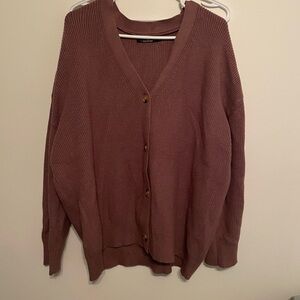 Cozy Mauve Button-Up Knit Cardigan